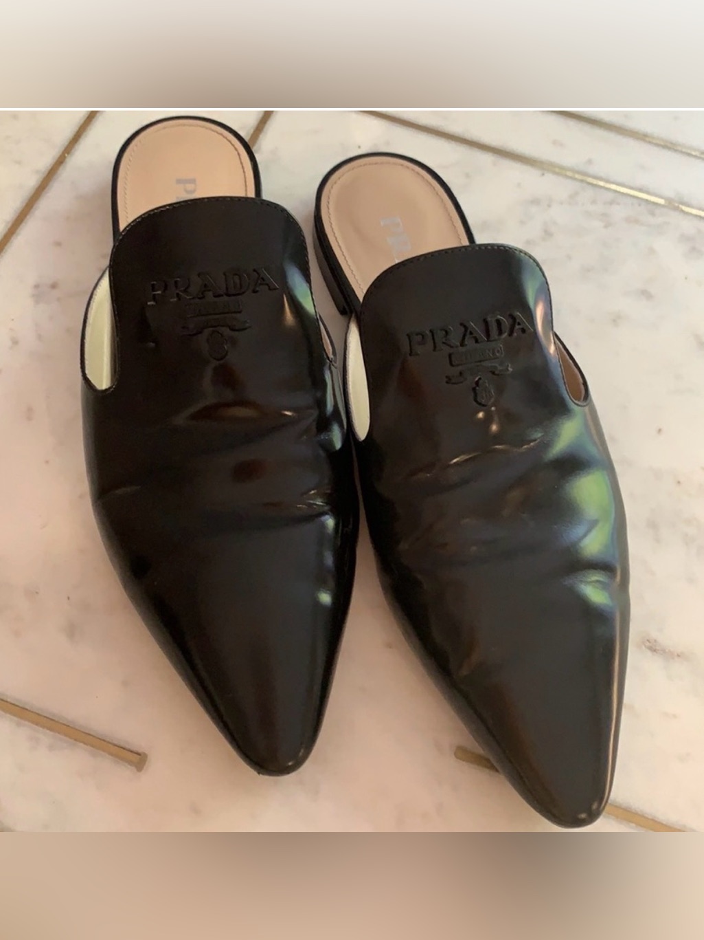 Prada Patent Leather Pointed Slip-On Mules